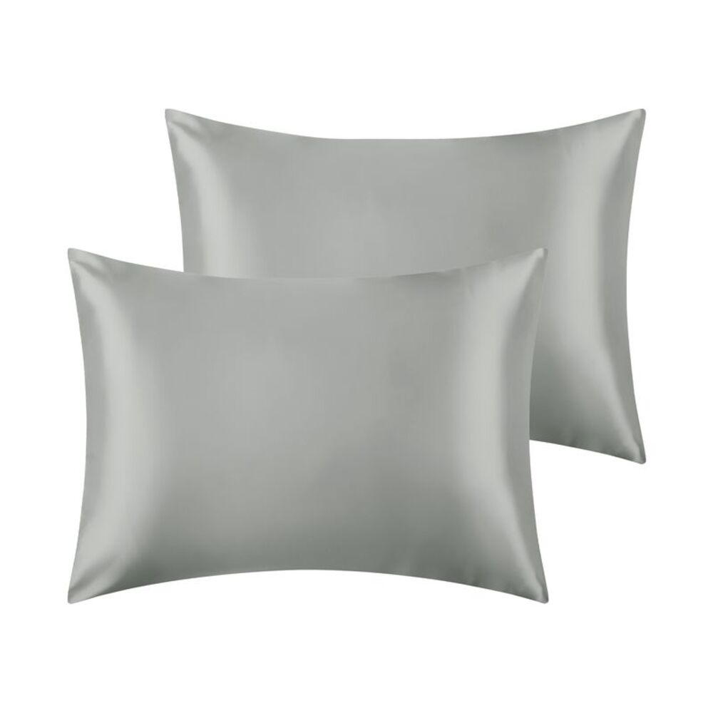 2pcs Satin Pillowcases Breathable and Soft with Envelope Closure Dark Grey